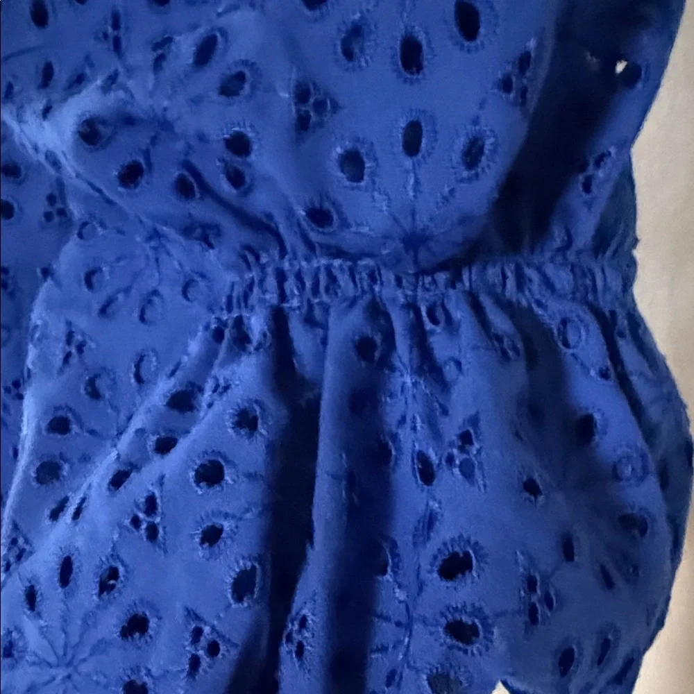 Lilly Pulitzer Shaila Top Baha Blue Eyelet Lined Blouse with puff sleeves Small